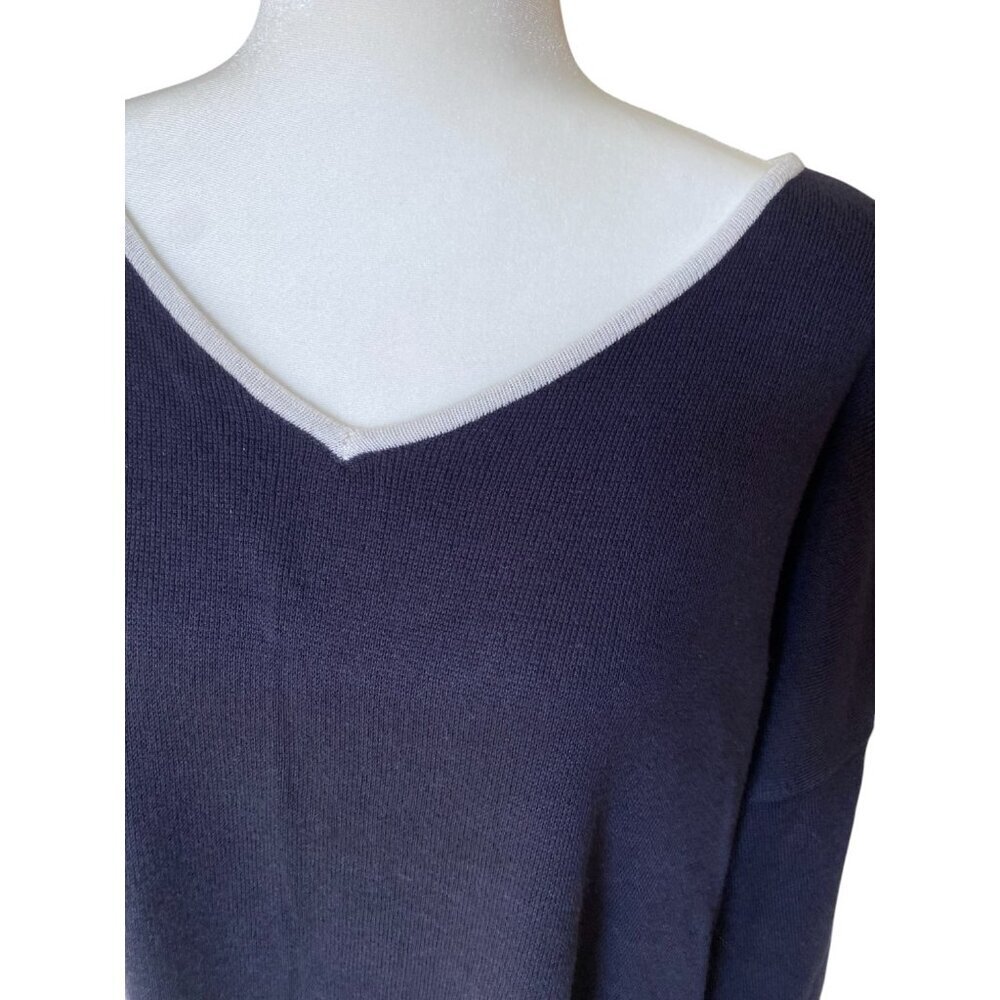 Comfy Ellen Tracy Long Sleeve Tunic Sweater Womens L Navy white normcore - Picture 4 of 5